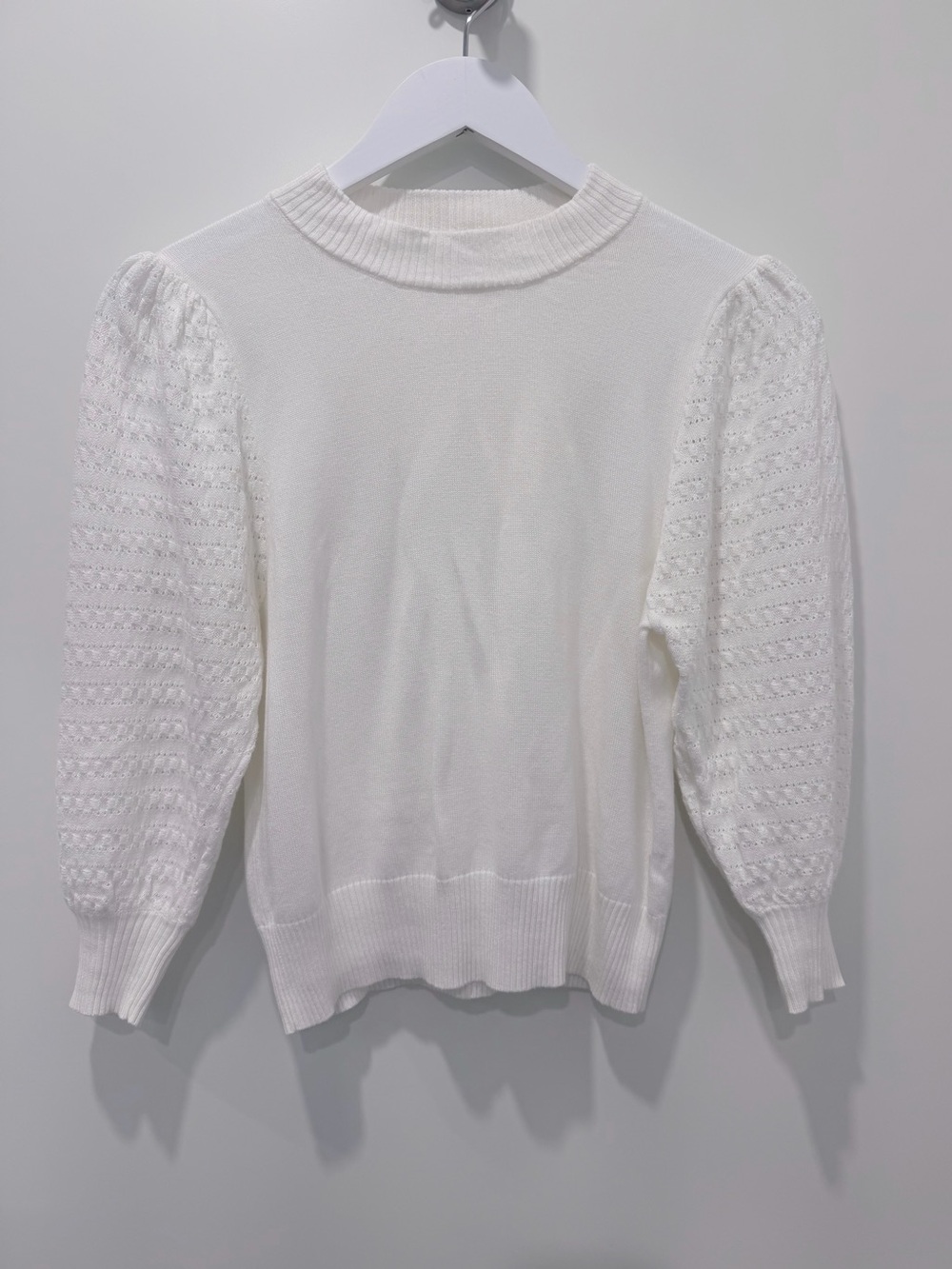 Monk & Lou Textured Balloon Sleeve Knit Pullover Sweater